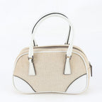 Prada White Triangle Logo Leather Handbag Tote — view 3