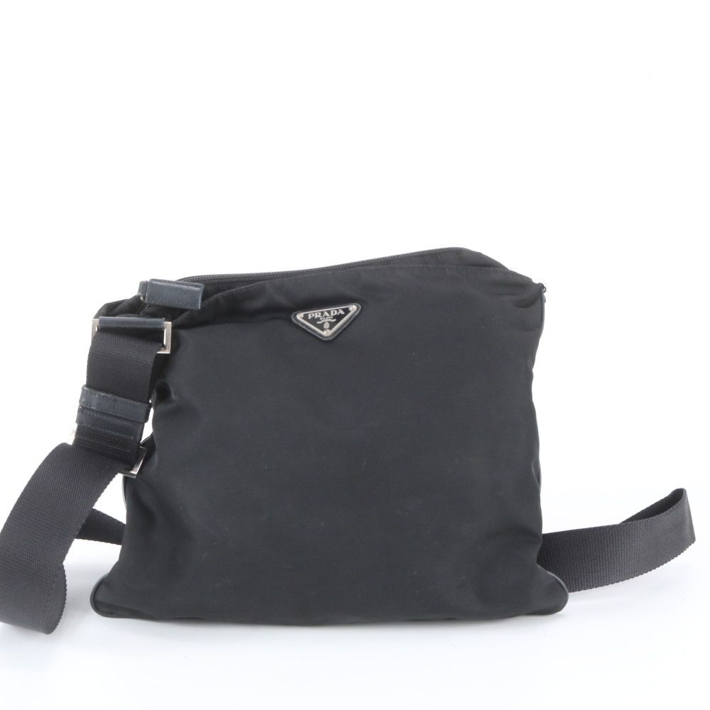 Prada Tessuto Nylon Triangle Logo Leather Shoulder Bag Crossbody Messenger