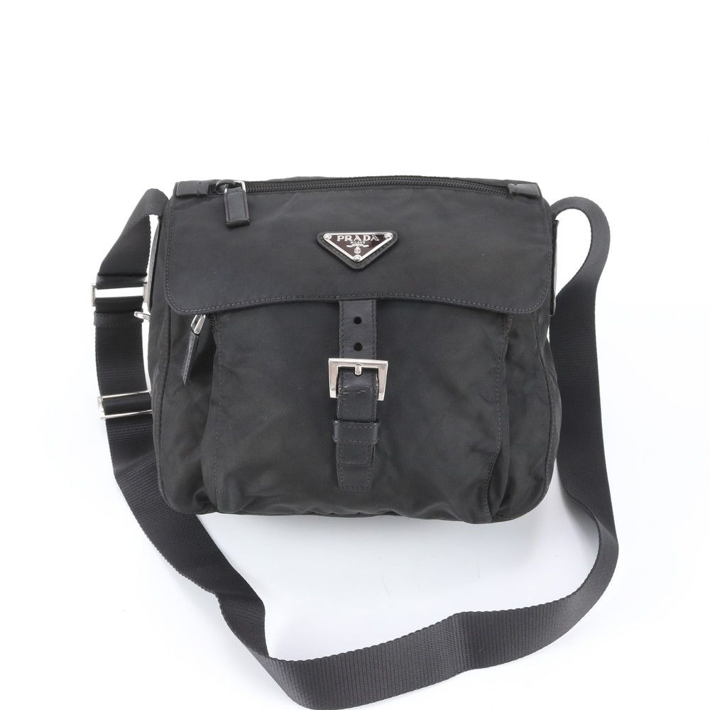 Prada Tessuto Nylon Triangle Logo Leather Shoulder Bag Crossbody Messenger