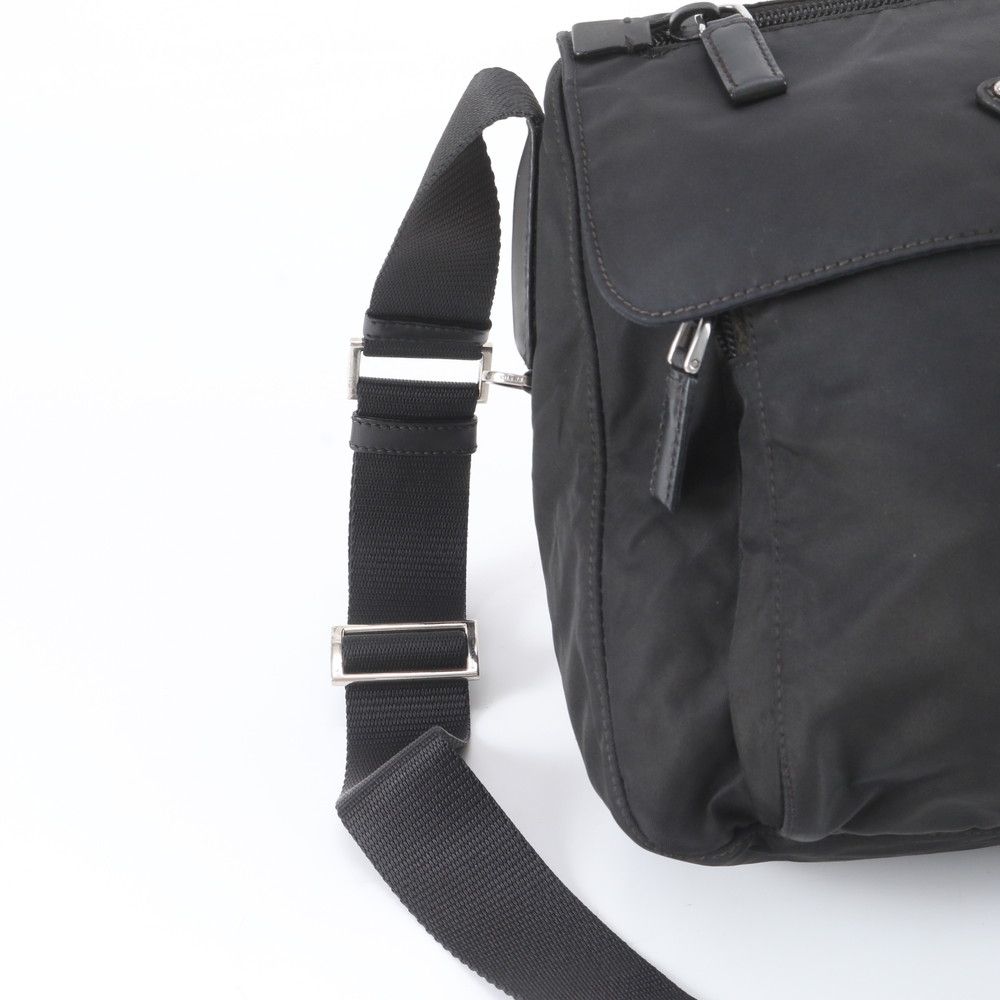 Prada Tessuto Nylon Triangle Logo Leather Shoulder Bag Crossbody Messenger — view 2
