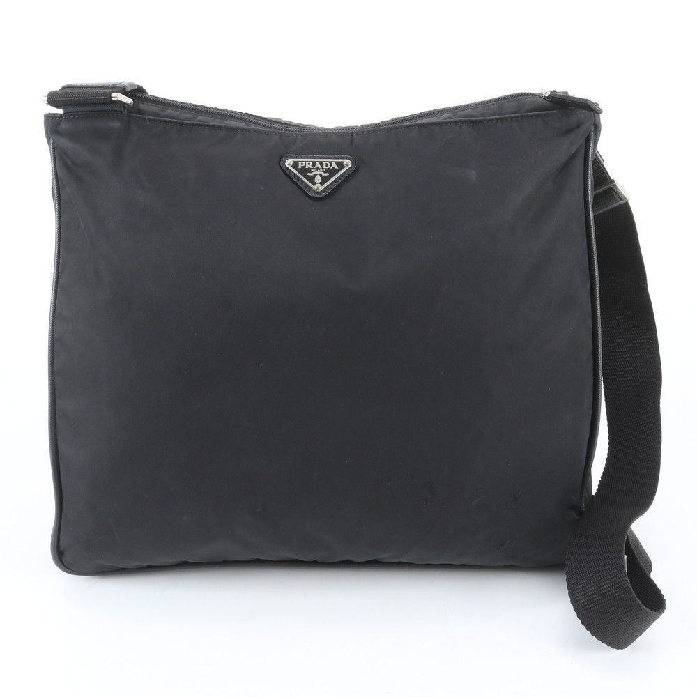 Prada White Tessuto Nylon Triangle Logo Leather Shoulder Bag Crossbody