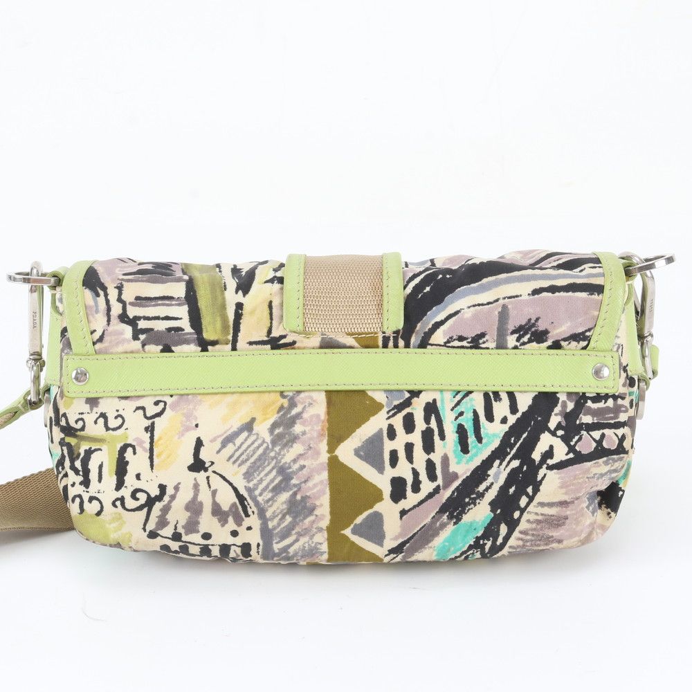 Prada White Tessuto Nylon Triangle Logo Leather Shoulder Bag — view 2