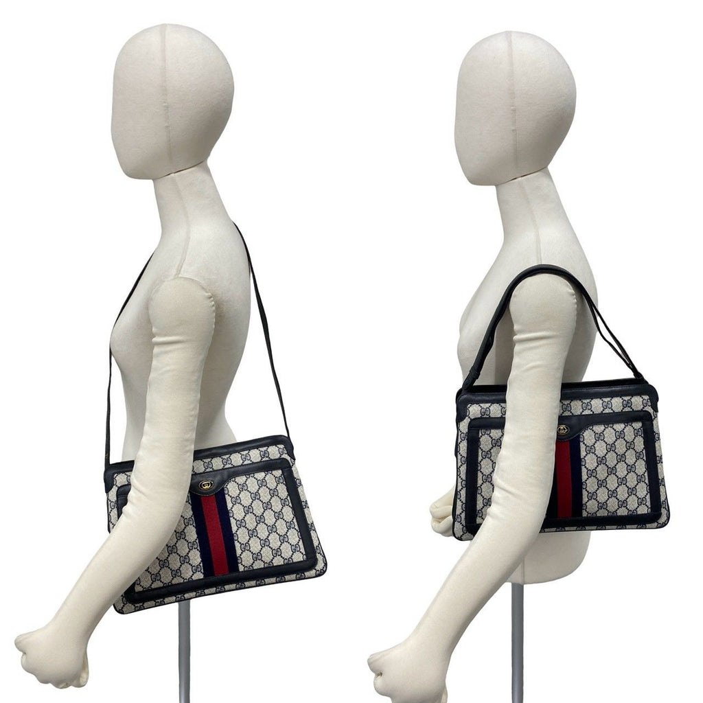 Gucci Vintage Sherry Line GG Logo Pattern Leather Shoulder Bag Crossbody Navy — view 2
