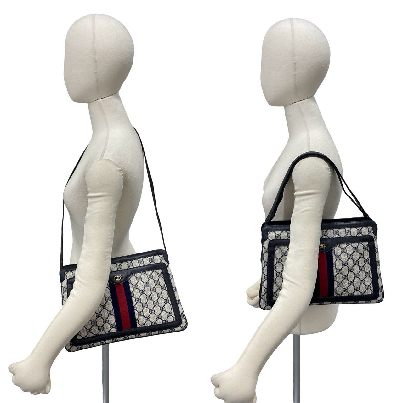 Gucci Vintage Sherry Line GG Logo Pattern Leather Shoulder Bag Crossbody Navy — view 2