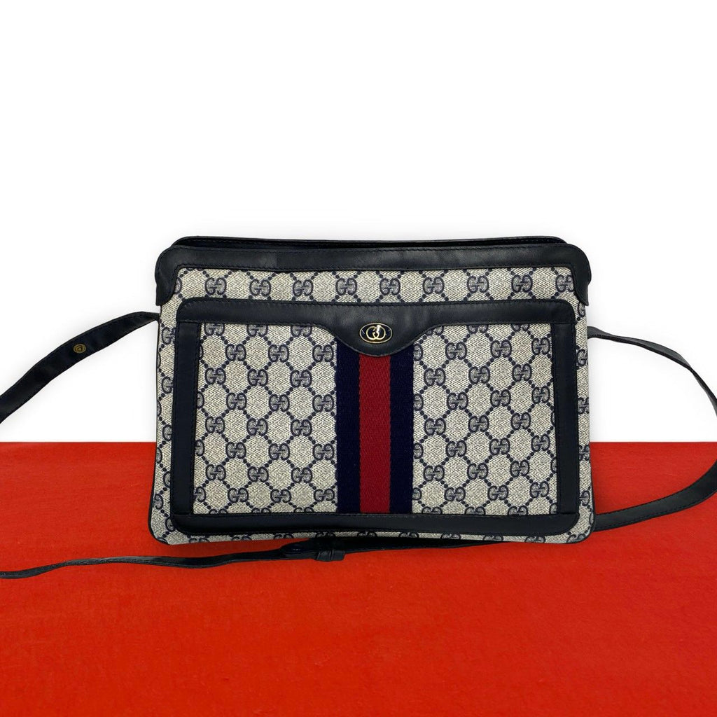 Gucci Vintage Sherry Line GG Logo Pattern Leather Shoulder Bag Crossbody Navy