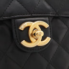 Chanel Quilted CC Logo Chain Shoulder Bag Pochette Lambskin Leather Black Gold — view 5