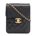 Chanel Quilted CC Logo Chain Shoulder Bag Pochette Lambskin Leather Black Gold