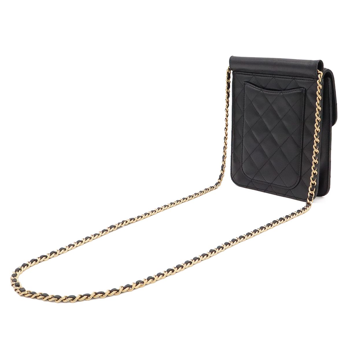 Chanel Quilted CC Logo Chain Shoulder Bag Pochette Lambskin Leather Black Gold — view 2
