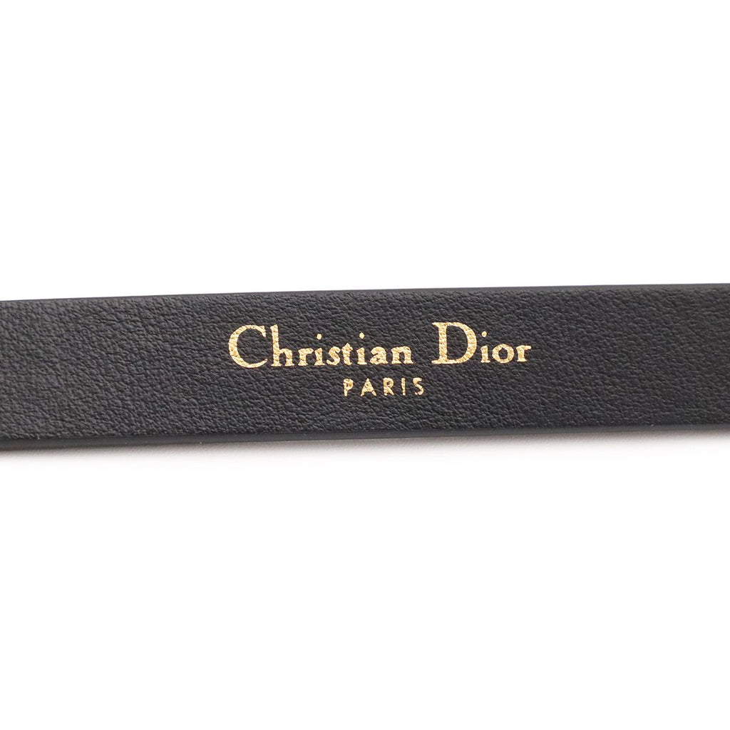 Dior Logo Rhinestone Narrow Belt Leather Black Gold 70 — view 8