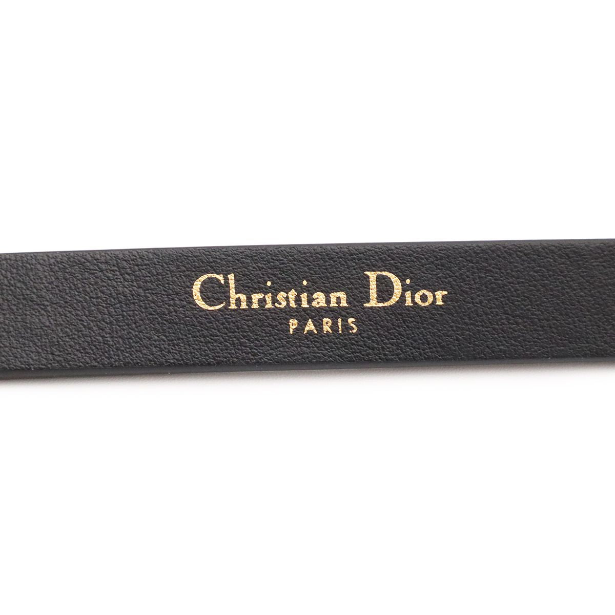 Dior Logo Rhinestone Narrow Belt Leather Black Gold 70 — view 8