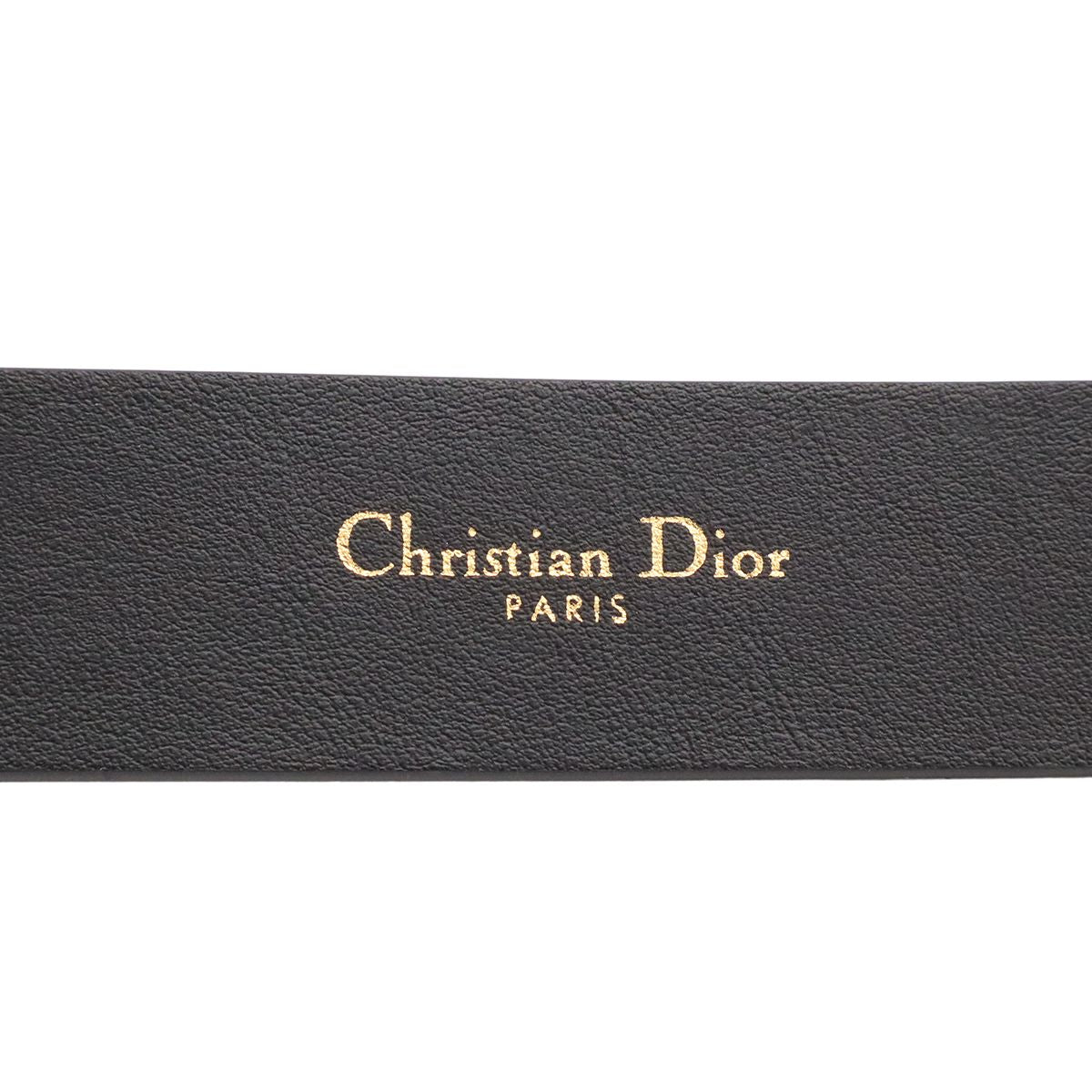 Dior 30 Montaigne Logo Rhinestone Belt Leather Black Gold 70 — view 8