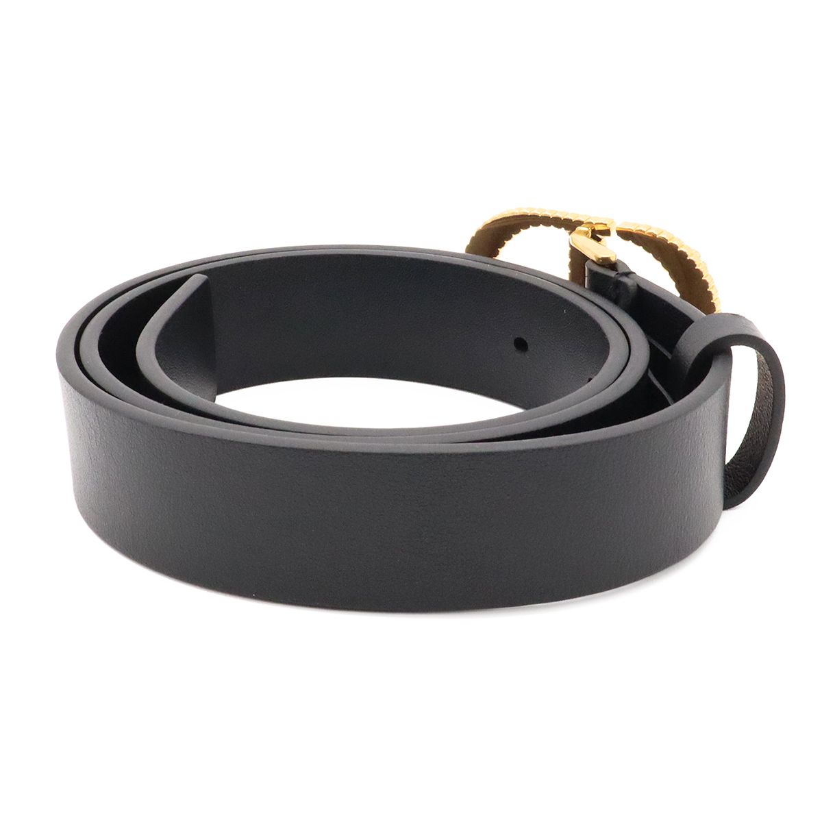 Dior 30 Montaigne Logo Rhinestone Belt Leather Black Gold 70 — view 2