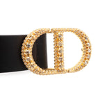 Dior 30 Montaigne Logo Rhinestone Belt Leather Black Gold 70 — view 3