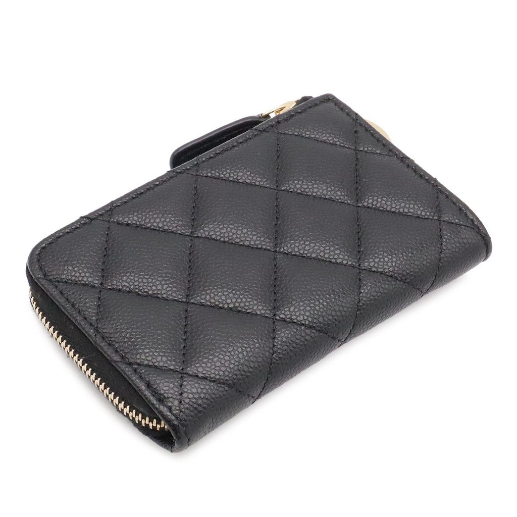 Chanel Quilted CC Logo Coin Purse Key Ring L-shaped Zipper Caviar Leather Black — view 2