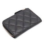 Chanel Quilted CC Logo Coin Purse Key Ring L-shaped Zipper Caviar Leather Black — view 2