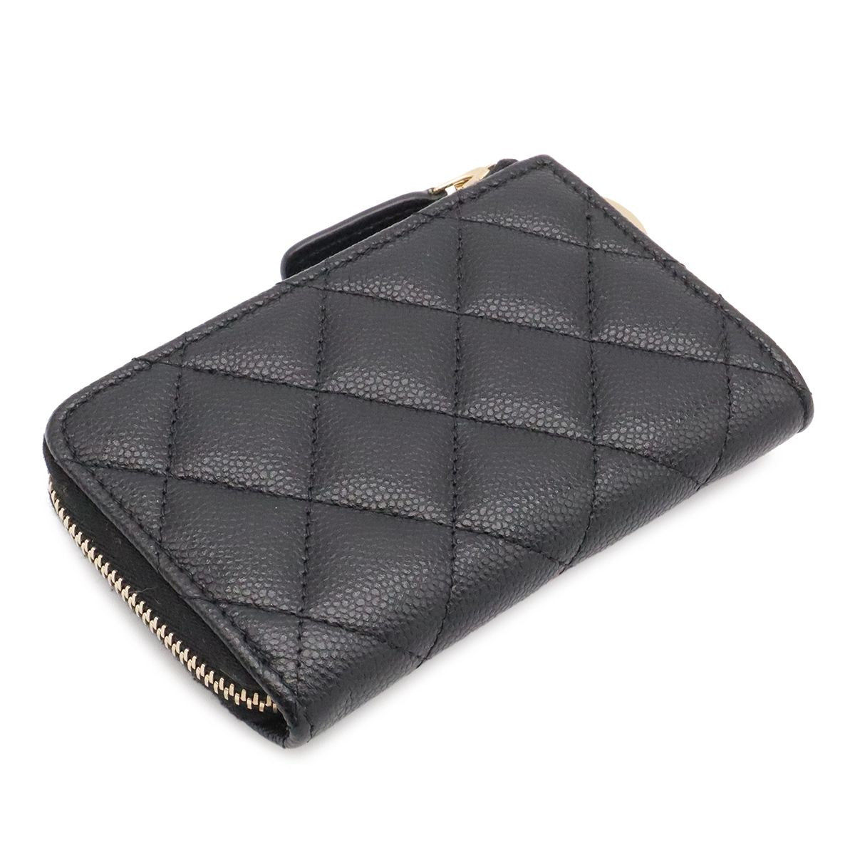 Chanel Quilted CC Logo Coin Purse Key Ring L-shaped Zipper Caviar Leather Black — view 2