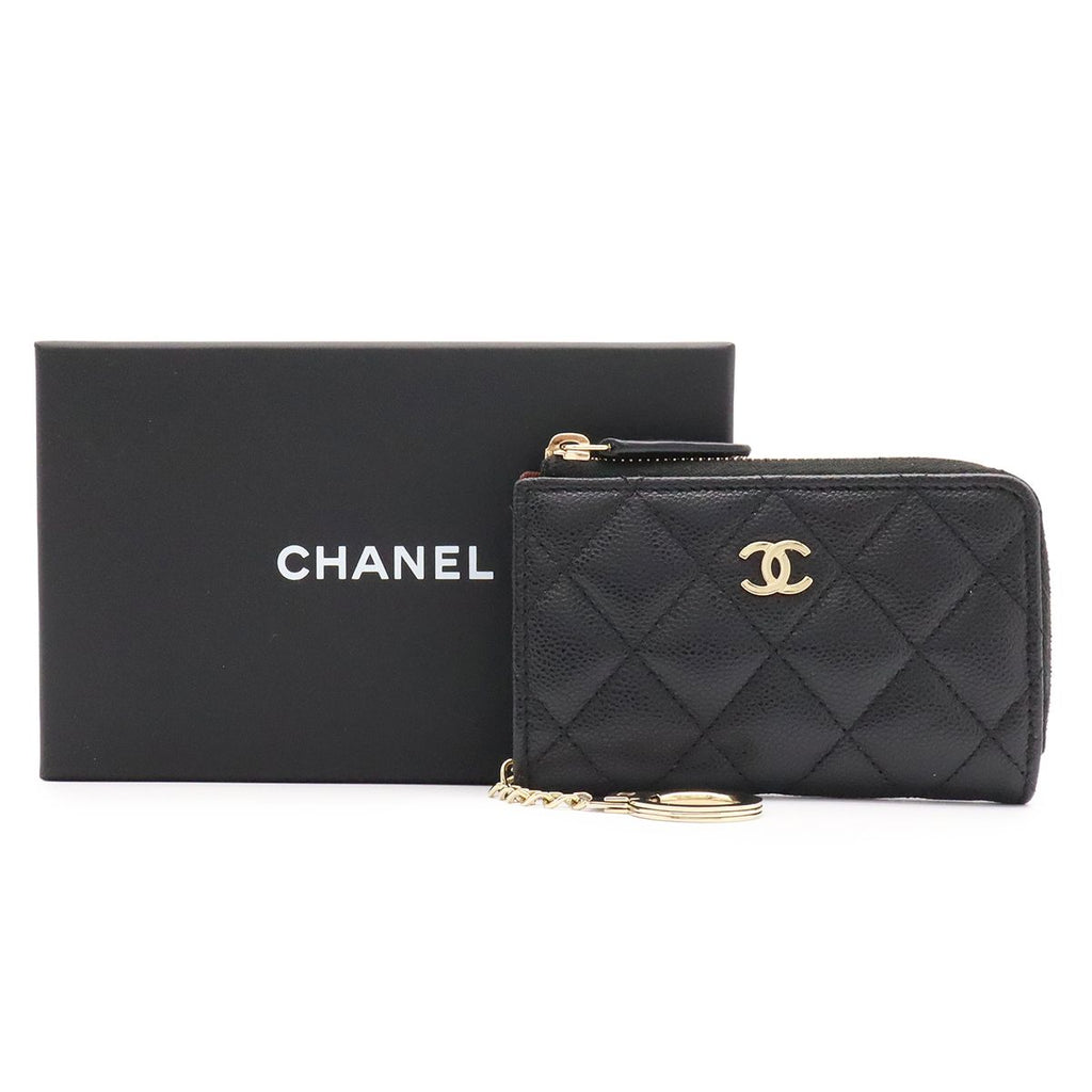 Chanel Quilted CC Logo Coin Purse Key Ring L-shaped Zipper Caviar Leather Black — view 7