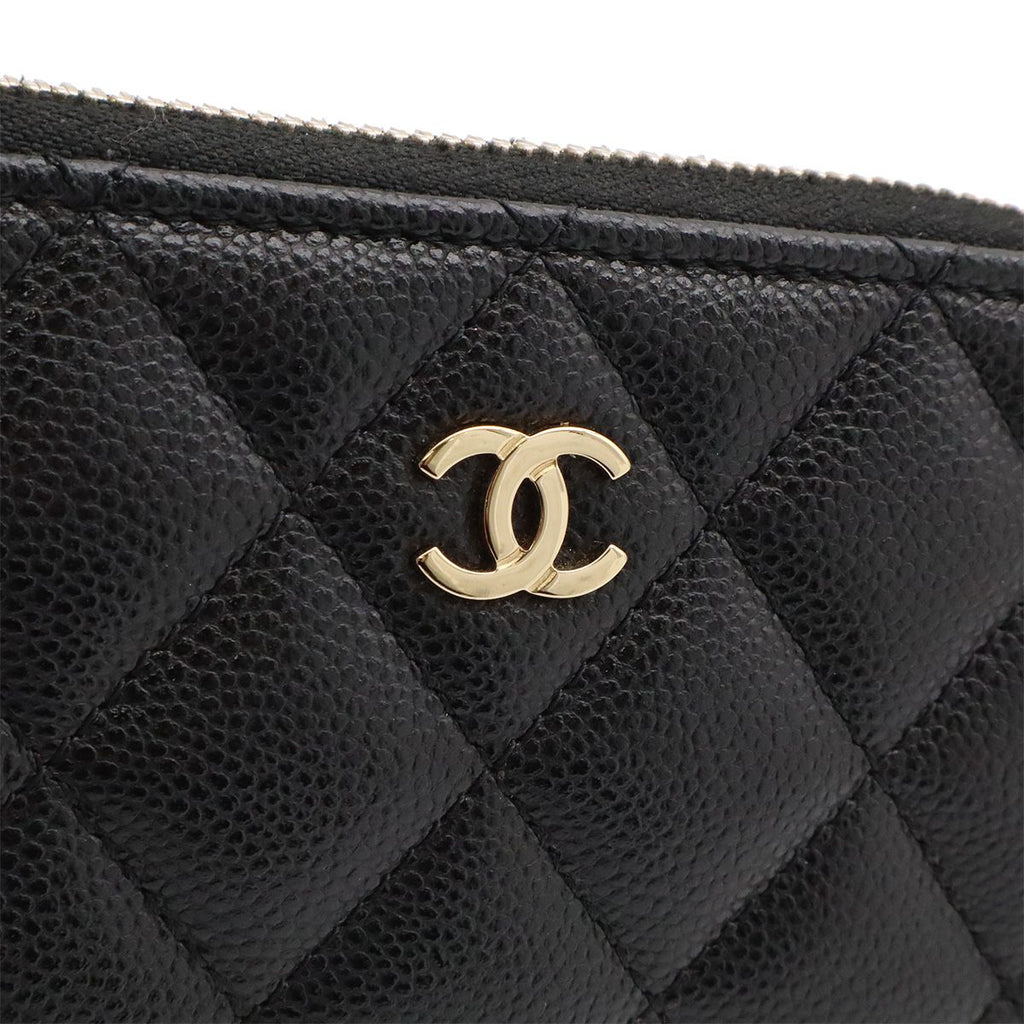 Chanel Quilted CC Logo Coin Purse Key Ring L-shaped Zipper Caviar Leather Black — view 4