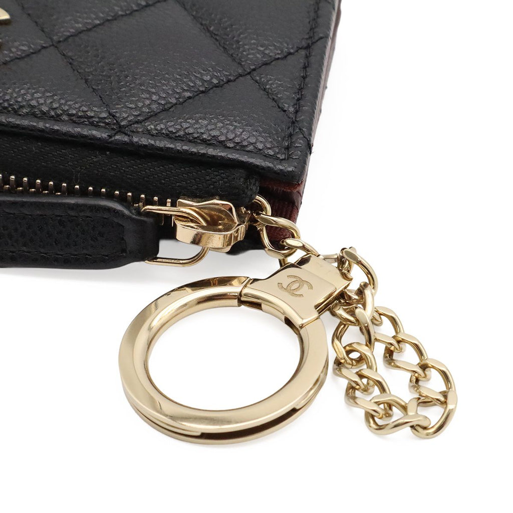 Chanel Quilted CC Logo Coin Purse Key Ring L-shaped Zipper Caviar Leather Black — view 5
