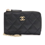 Chanel Quilted CC Logo Coin Purse Key Ring L-shaped Zipper Caviar Leather Black