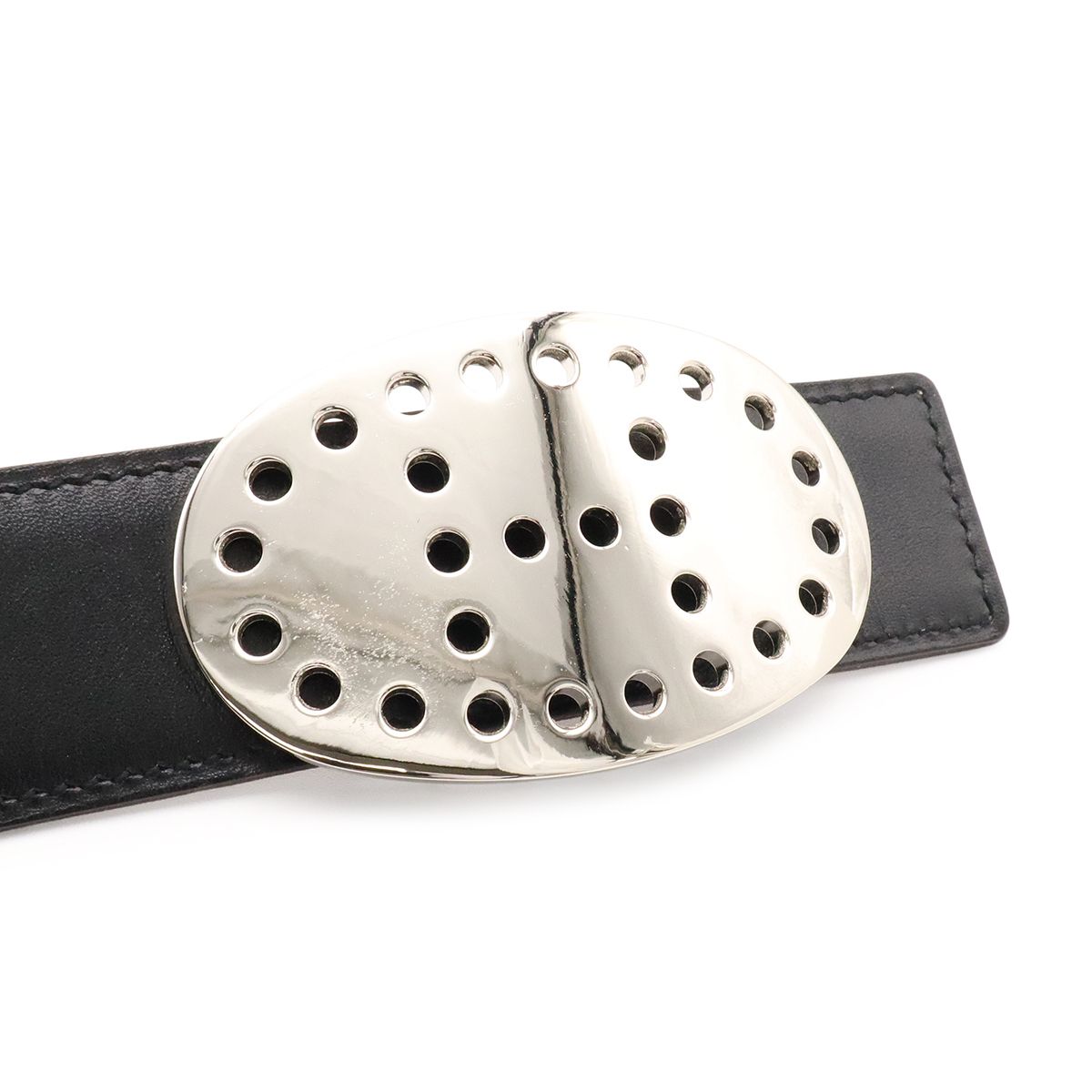 Hermes Evelyne Reversible Belt Logo Perforated Leather Black Silver 90 — view 3