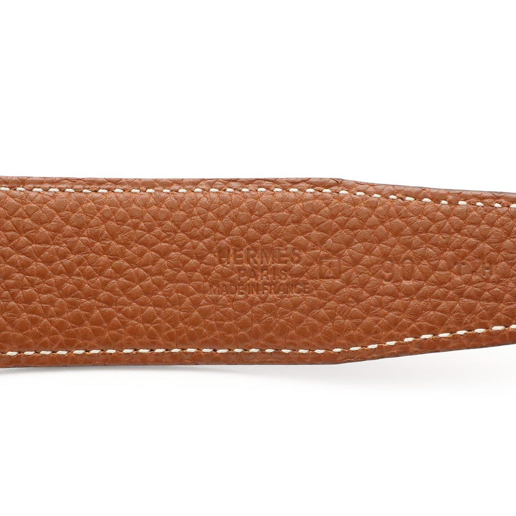 Hermes Evelyne Reversible Belt Logo Perforated Leather Black Silver 90 — view 8