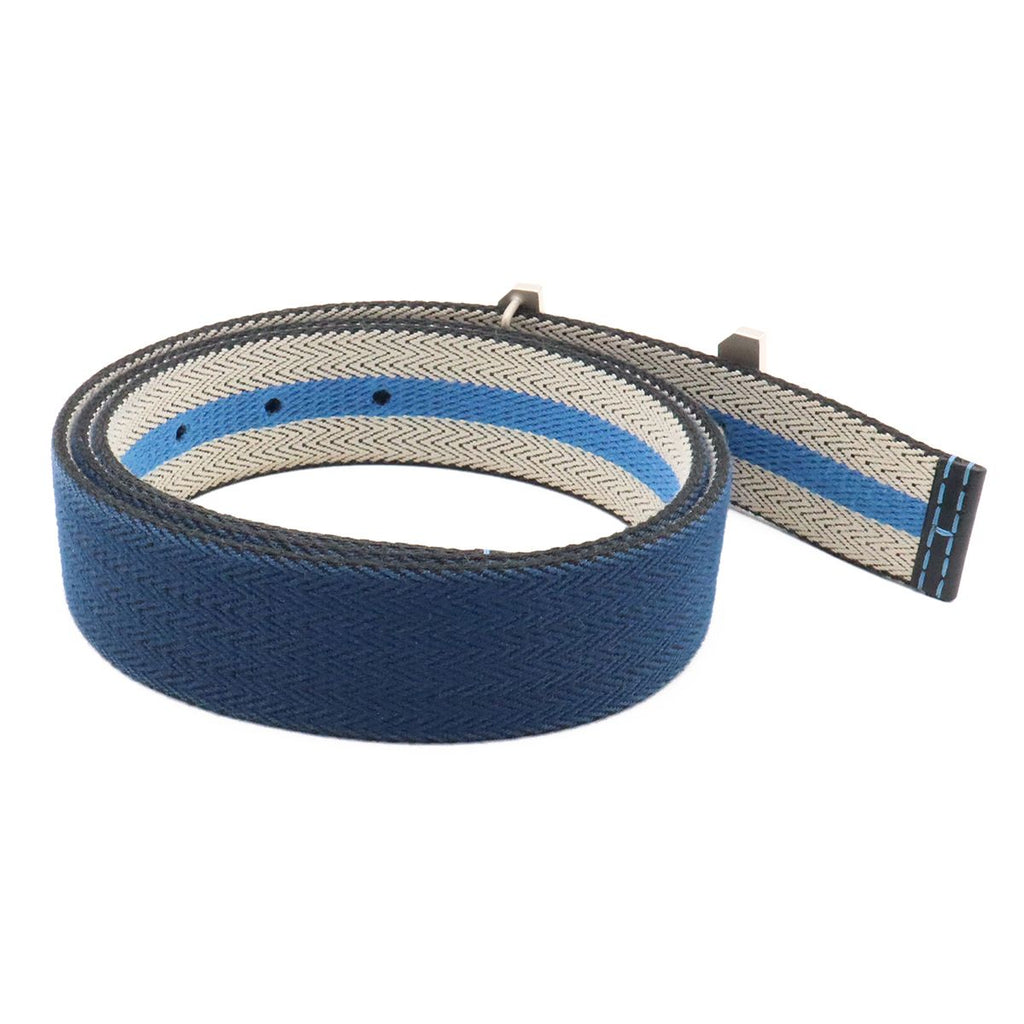 Hermes H Buckle Reversible Belt Stripe Canvas Leather Navy Light Gray Blue — view 2