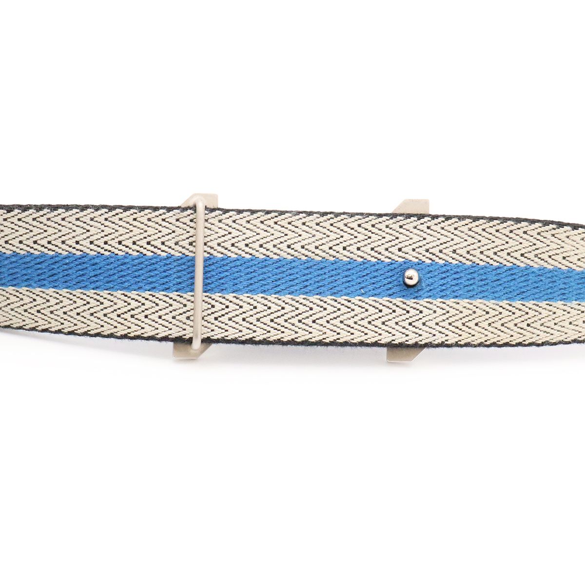 Hermes H Buckle Reversible Belt Stripe Canvas Leather Navy Light Gray Blue — view 4