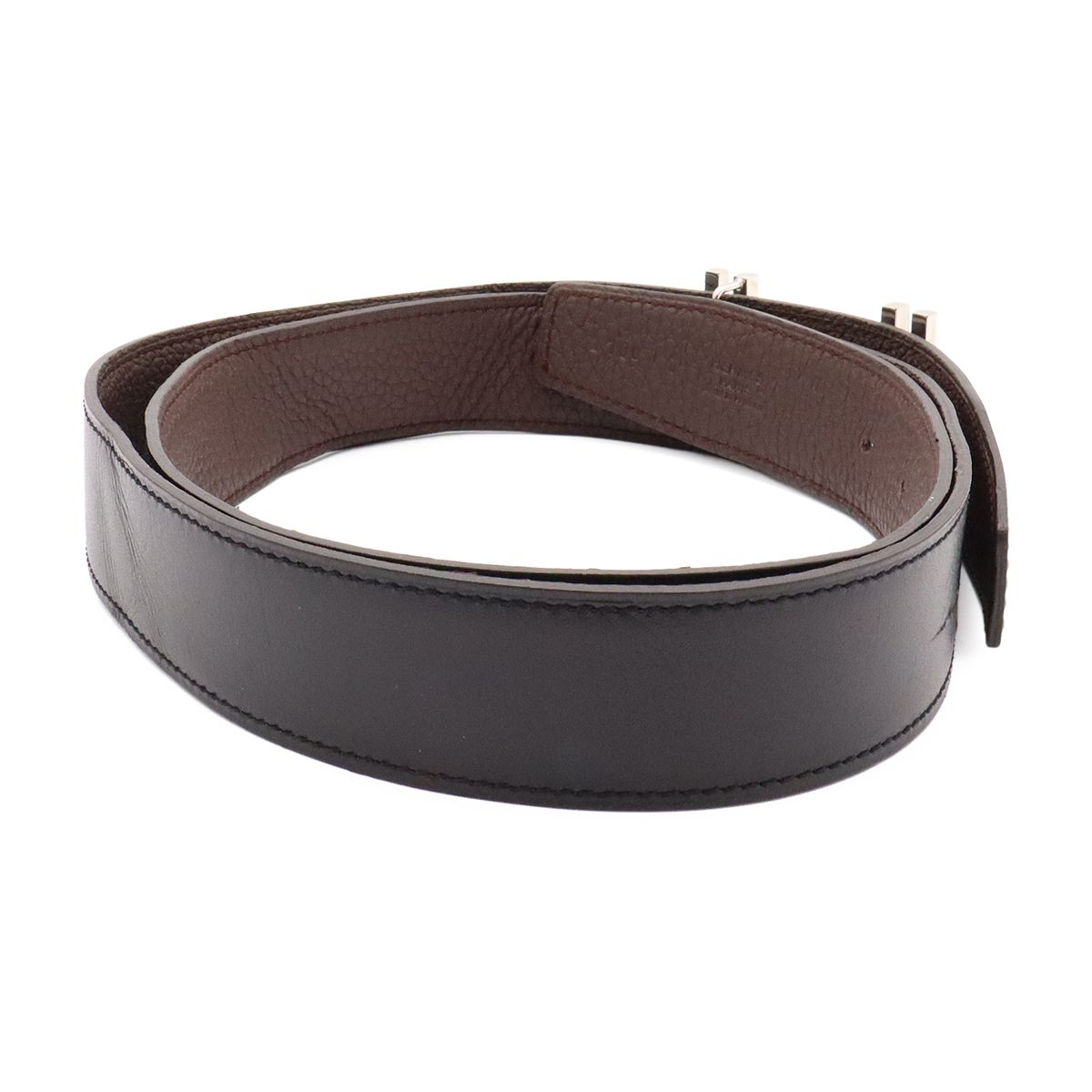 Hermes H Carre H Belt Double H Reversible Box Calf Togo Black Havana Silver — view 2