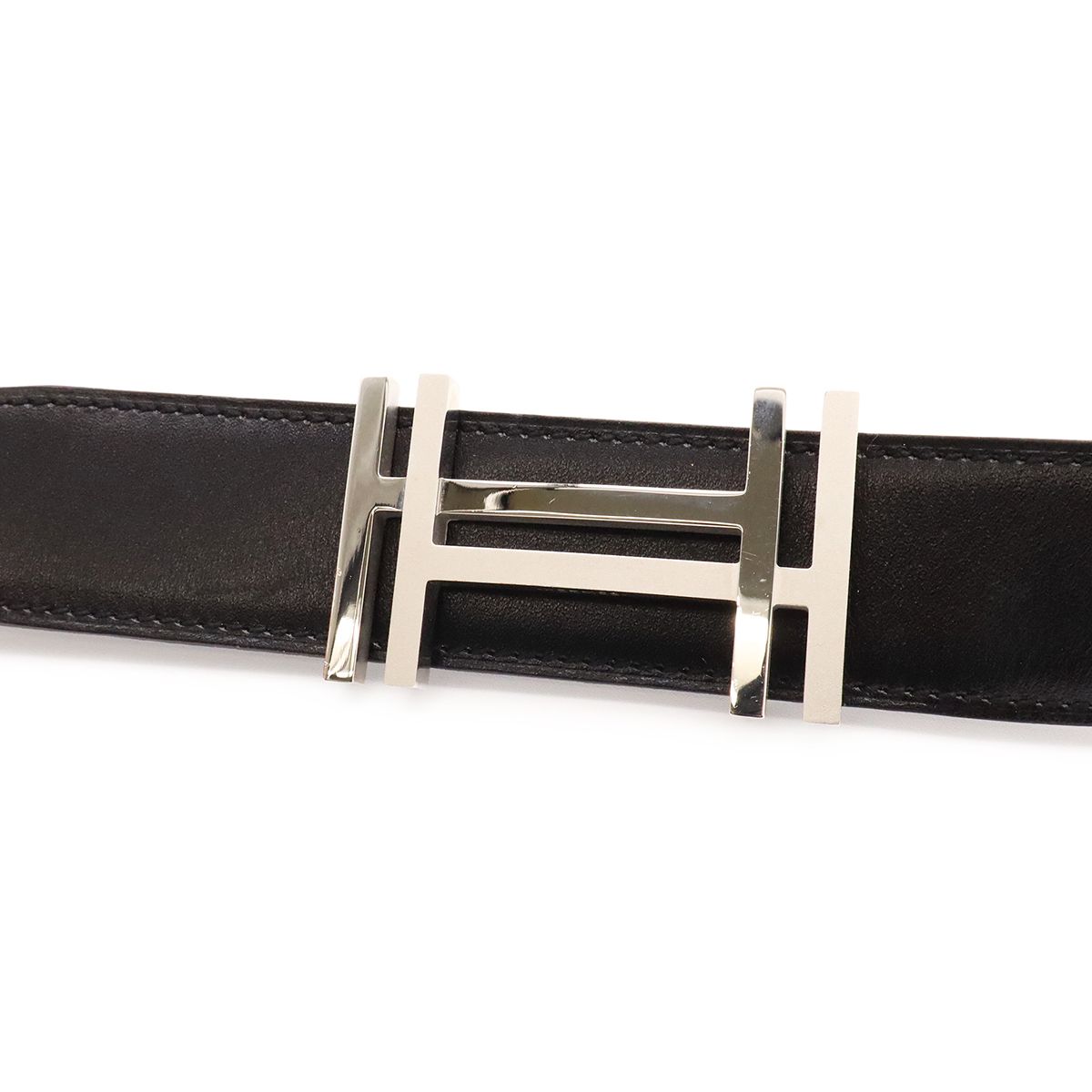 Hermes H Carre H Belt Double H Reversible Box Calf Togo Black Havana Silver — view 3