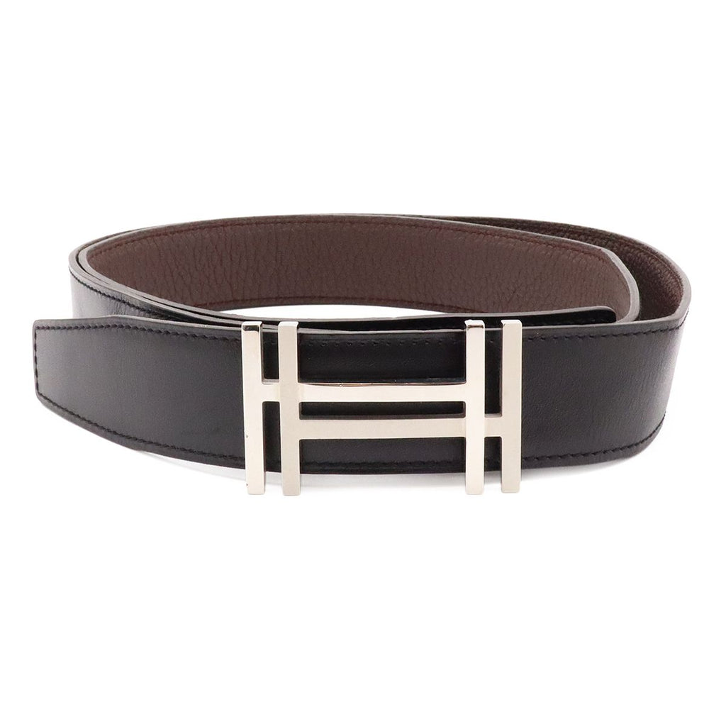 Hermes H Carre H Belt Double H Reversible Box Calf Togo Black Havana Silver