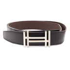 Hermes H Carre H Belt Double H Reversible Box Calf Togo Black Havana Silver