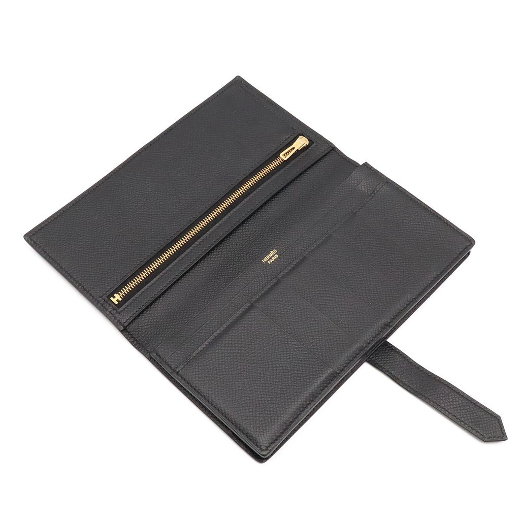 Hermes Bearn Soufflet Wallet Bifold Veau Epsom Black Gold — view 5