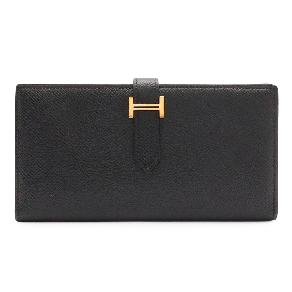 Hermes Bearn Soufflet Wallet Bifold Veau Epsom Black Gold