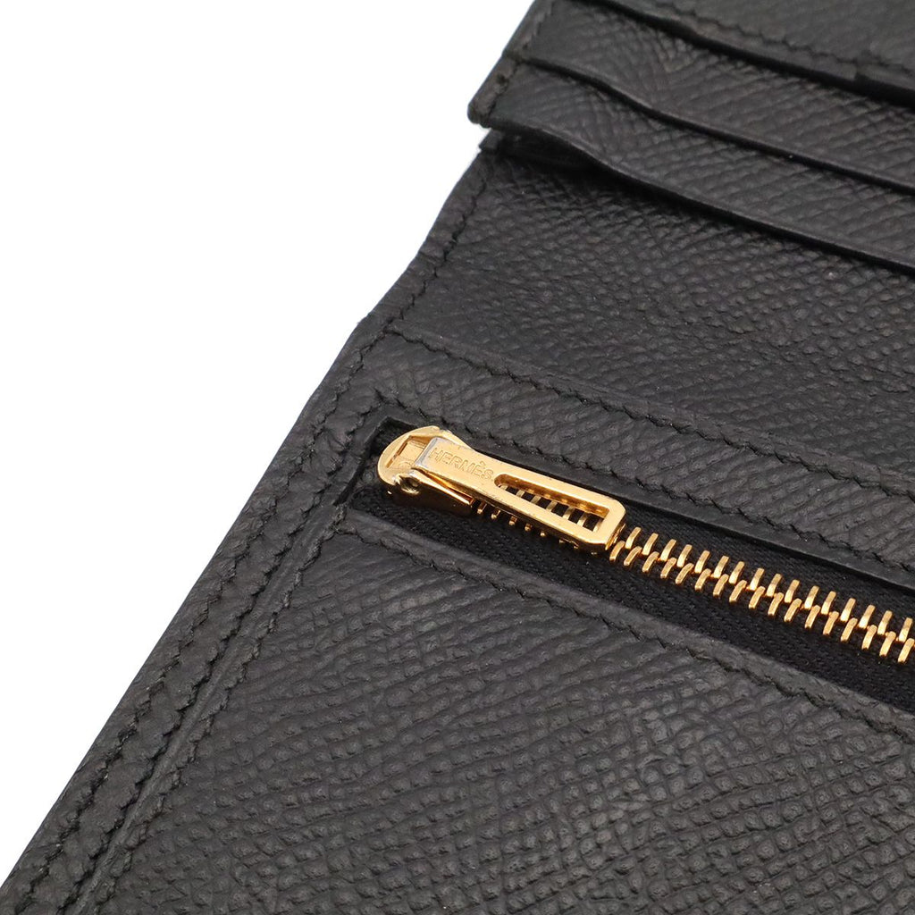 Hermes Bearn Soufflet Wallet Bifold Veau Epsom Black Gold — view 6