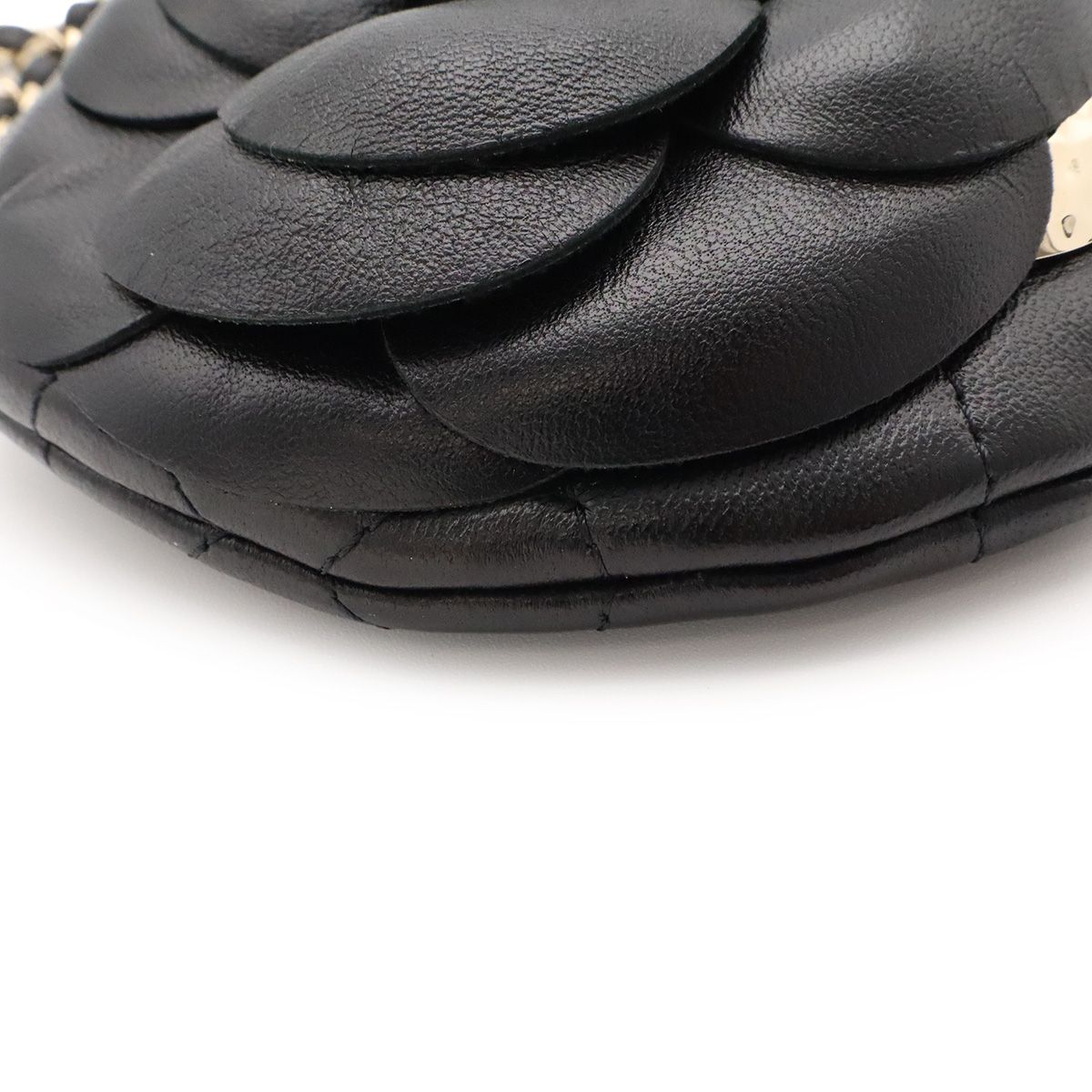 Chanel Camellia Quilted Chain Pochette Mini Shoulder Bag Lambskin Leather Black — view 3