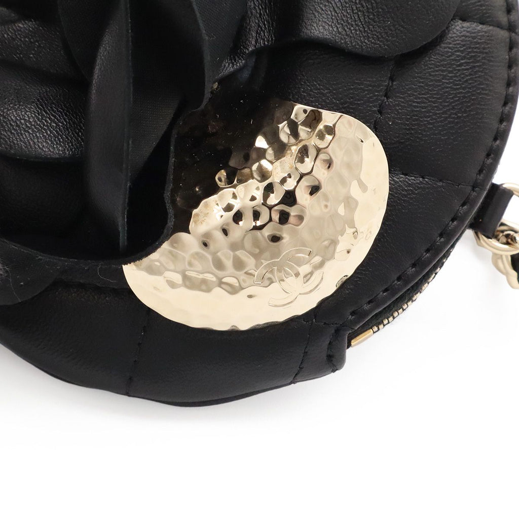 Chanel Camellia Quilted Chain Pochette Mini Shoulder Bag Lambskin Leather Black — view 6