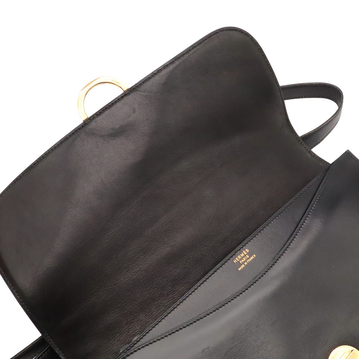 Hermes Ring Shoulder Bag Box Calf Leather Black Gold — view 6