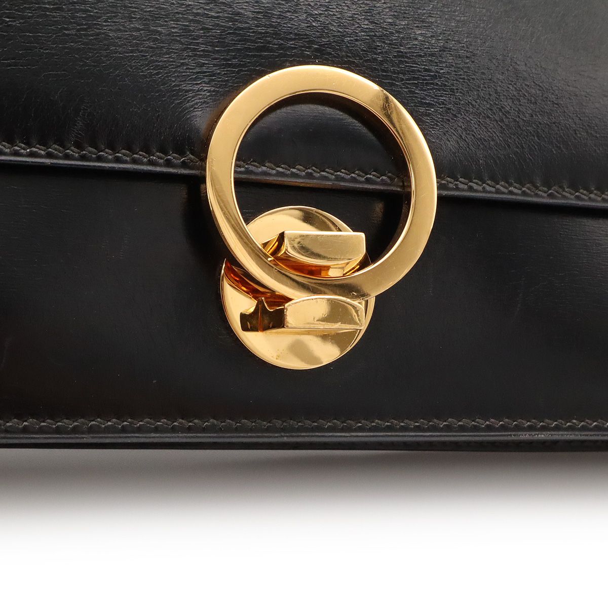 Hermes Ring Shoulder Bag Box Calf Leather Black Gold — view 5