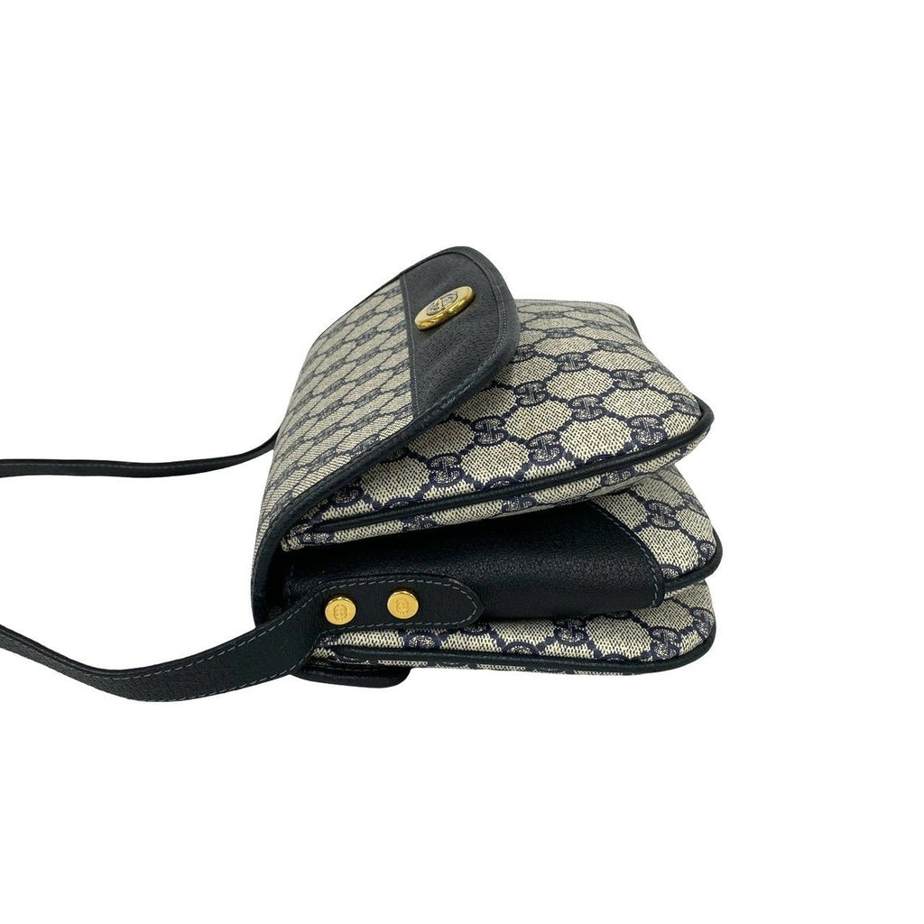 Gucci Vintage GG Logo Leather Mini Shoulder Bag Pochette Navy — view 5