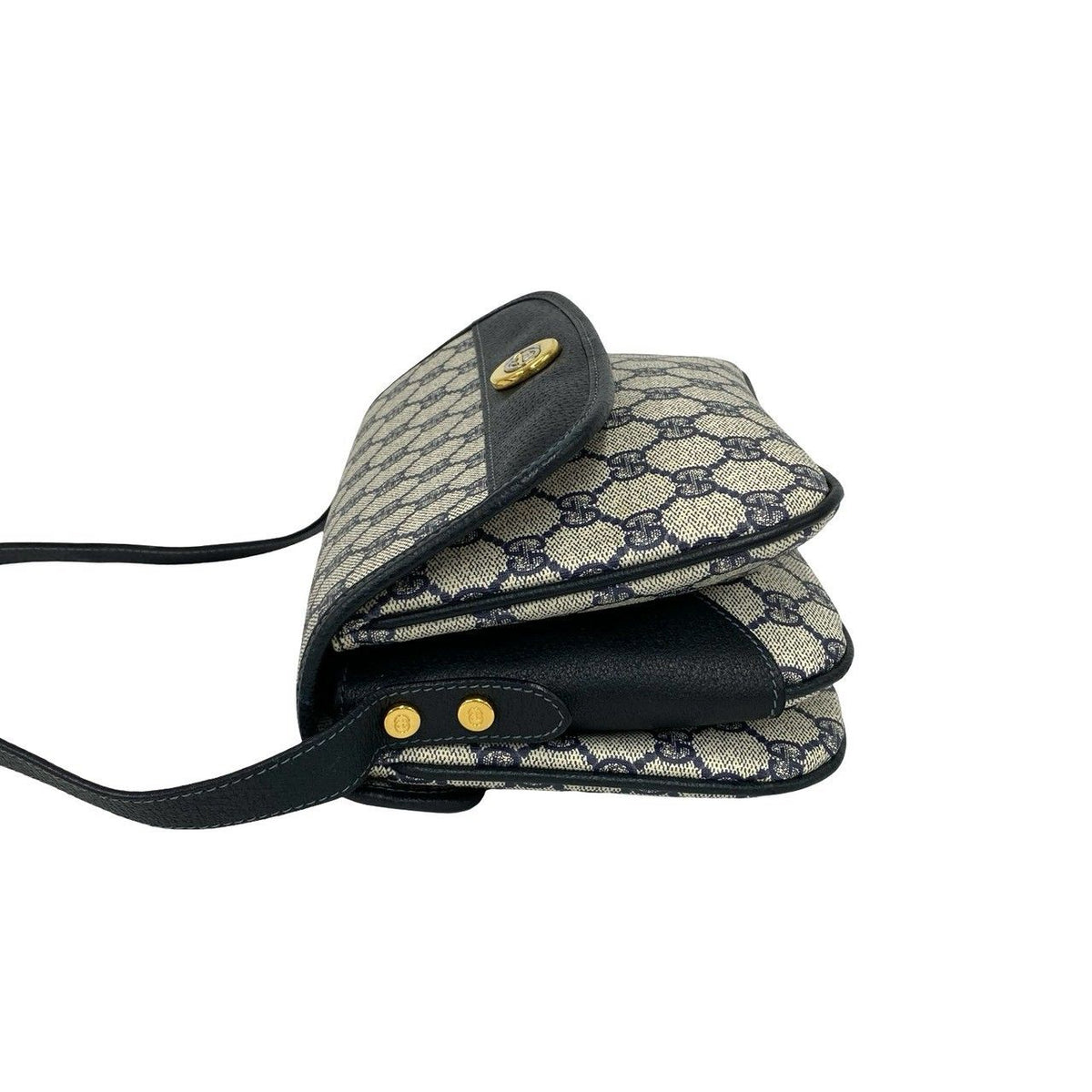 Gucci Vintage GG Logo Leather Mini Shoulder Bag Pochette Navy — view 5