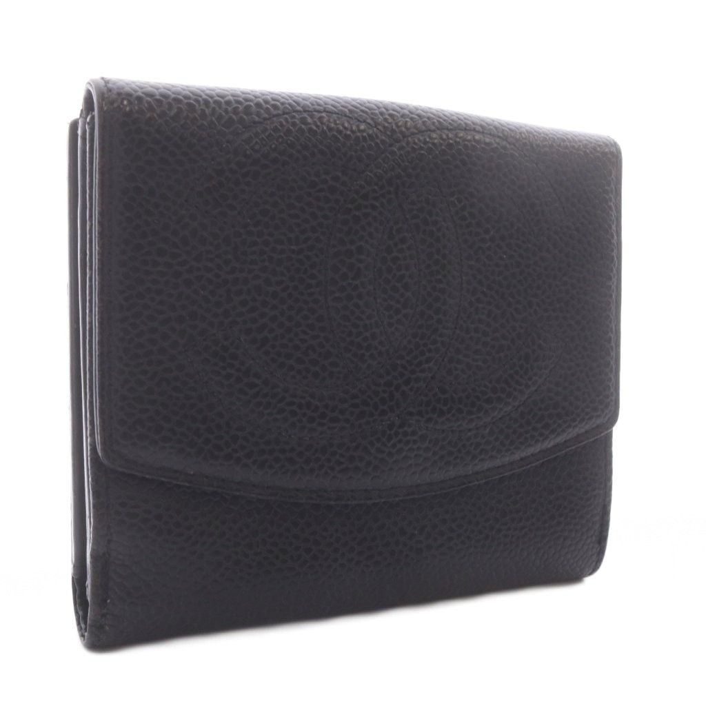 Chanel Wallet Trifold CC Logo Snap Caviar Leather Black — view 4