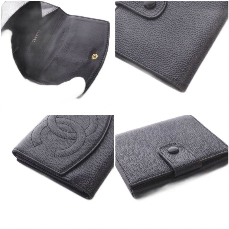 Chanel Wallet Trifold CC Logo Snap Caviar Leather Black — view 8