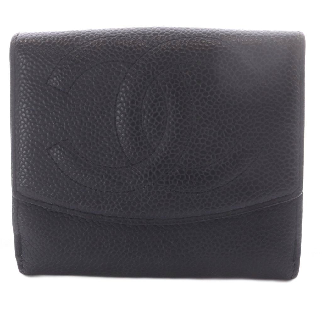 Chanel Wallet Trifold CC Logo Snap Caviar Leather Black
