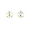Chanel Earrings CC Logo Rhinestone White Silver Color 05c
