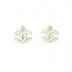 Chanel Earrings CC Logo Rhinestone White Silver Color 05c