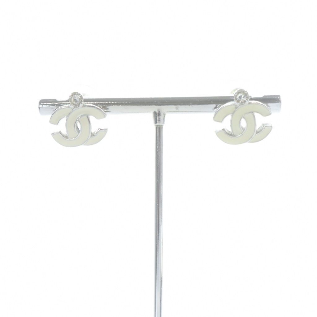 Chanel Earrings CC Logo Rhinestone White Silver Color 05c — view 5