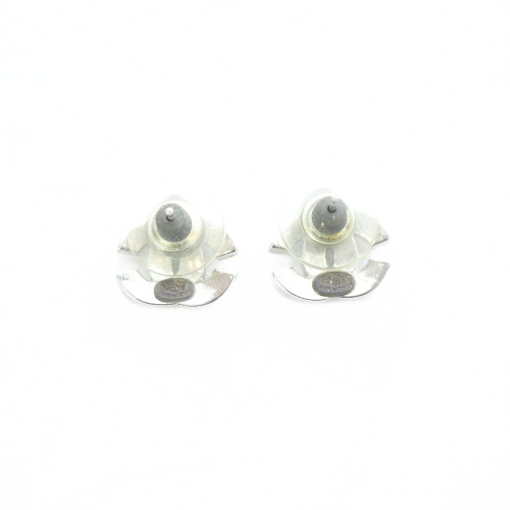 Chanel Earrings CC Logo Rhinestone White Silver Color 05c — view 2