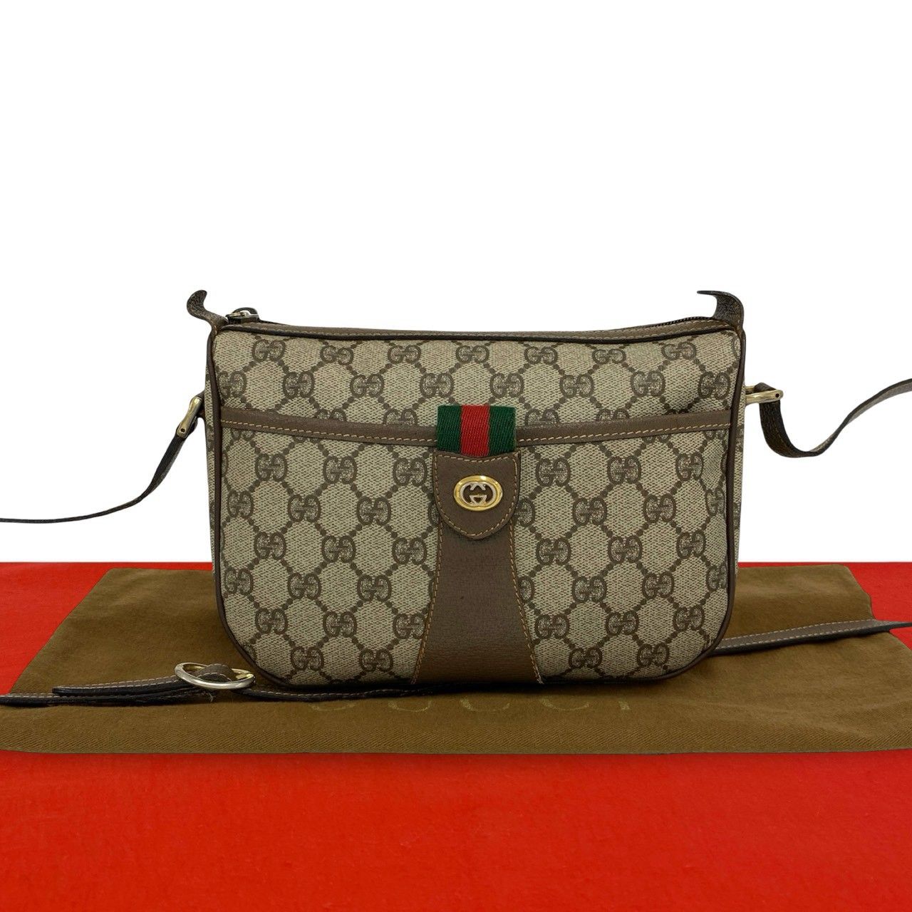 Gucci Vintage Sherry Line GG Logo Pattern Leather Shoulder Bag Pochette Brown
