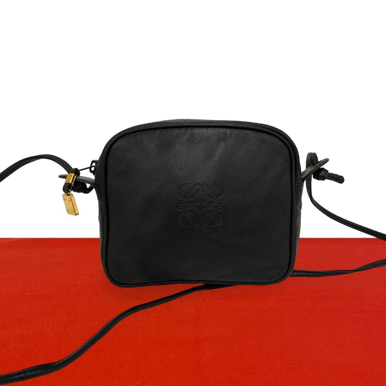 Loewe Vintage Anagram Logo Nappa Leather Mini Square Shoulder Bag Pochette Black